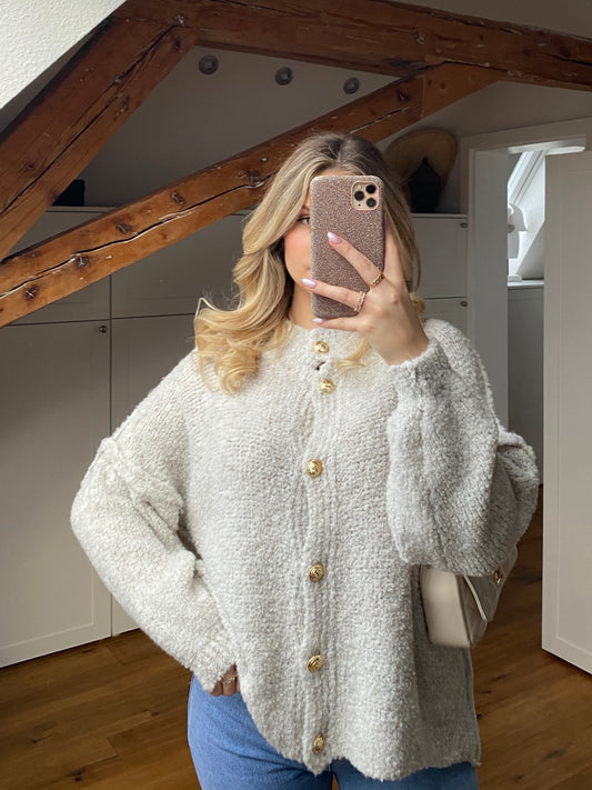 Bouclé Strickjacke - greige