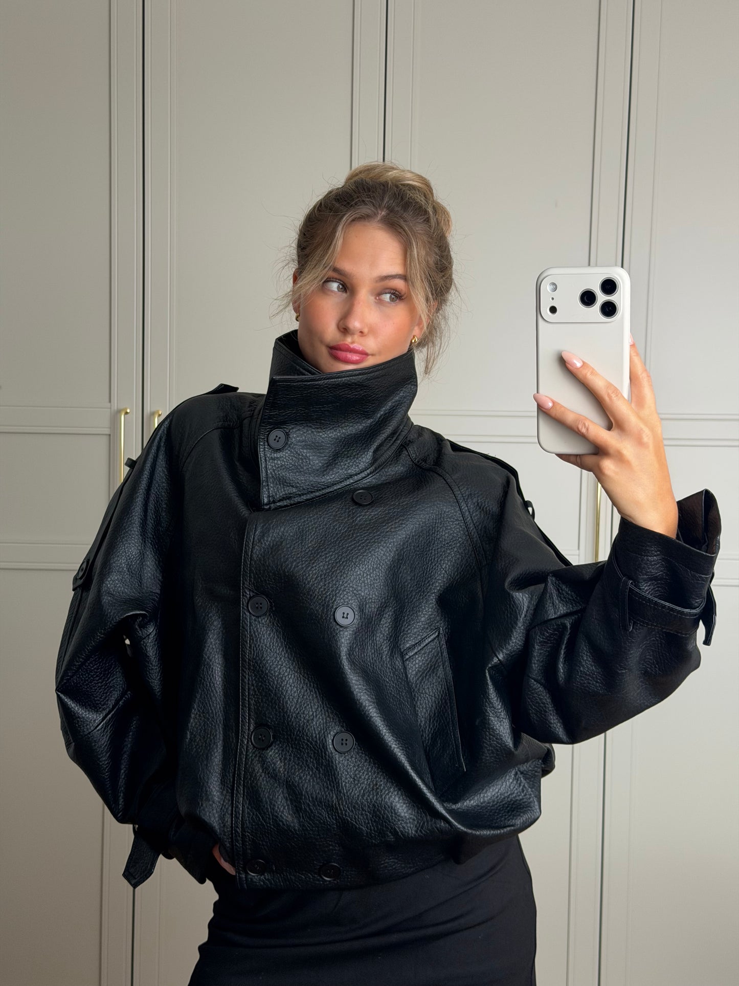 Lederjacke high neck