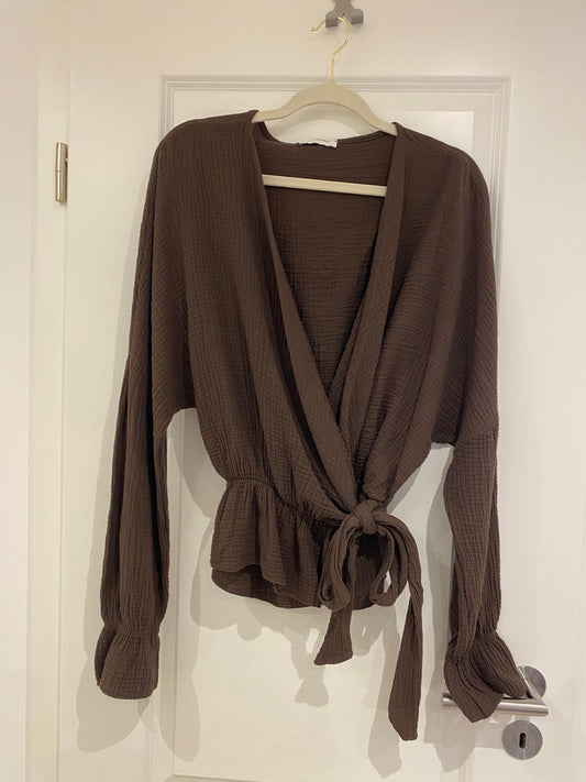 Musselin Wickelbluse  - Schoko