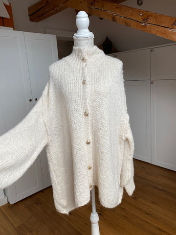 Cozy long Strickjacke - Creme