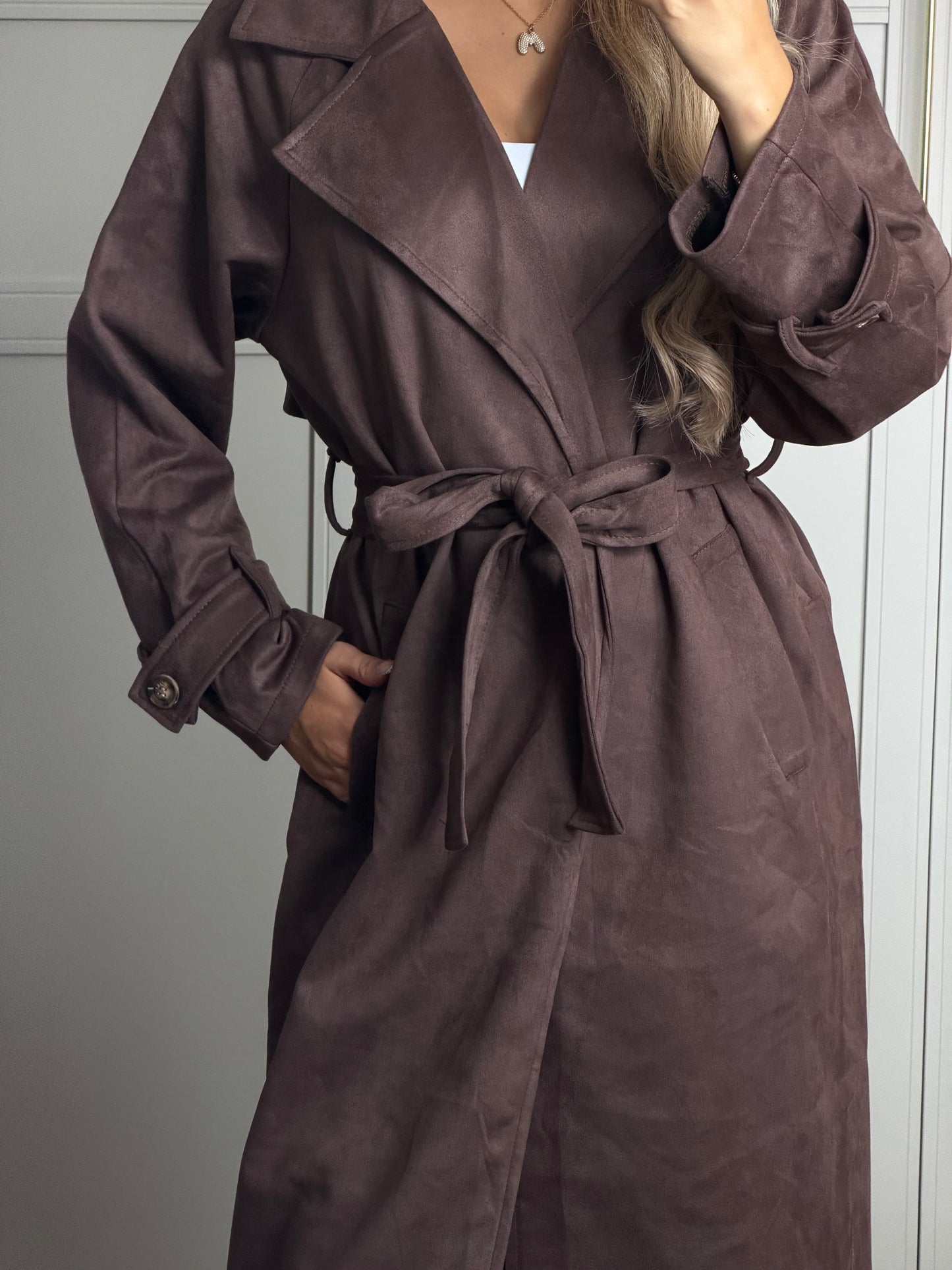 Wildleder Optik Trenchcoat