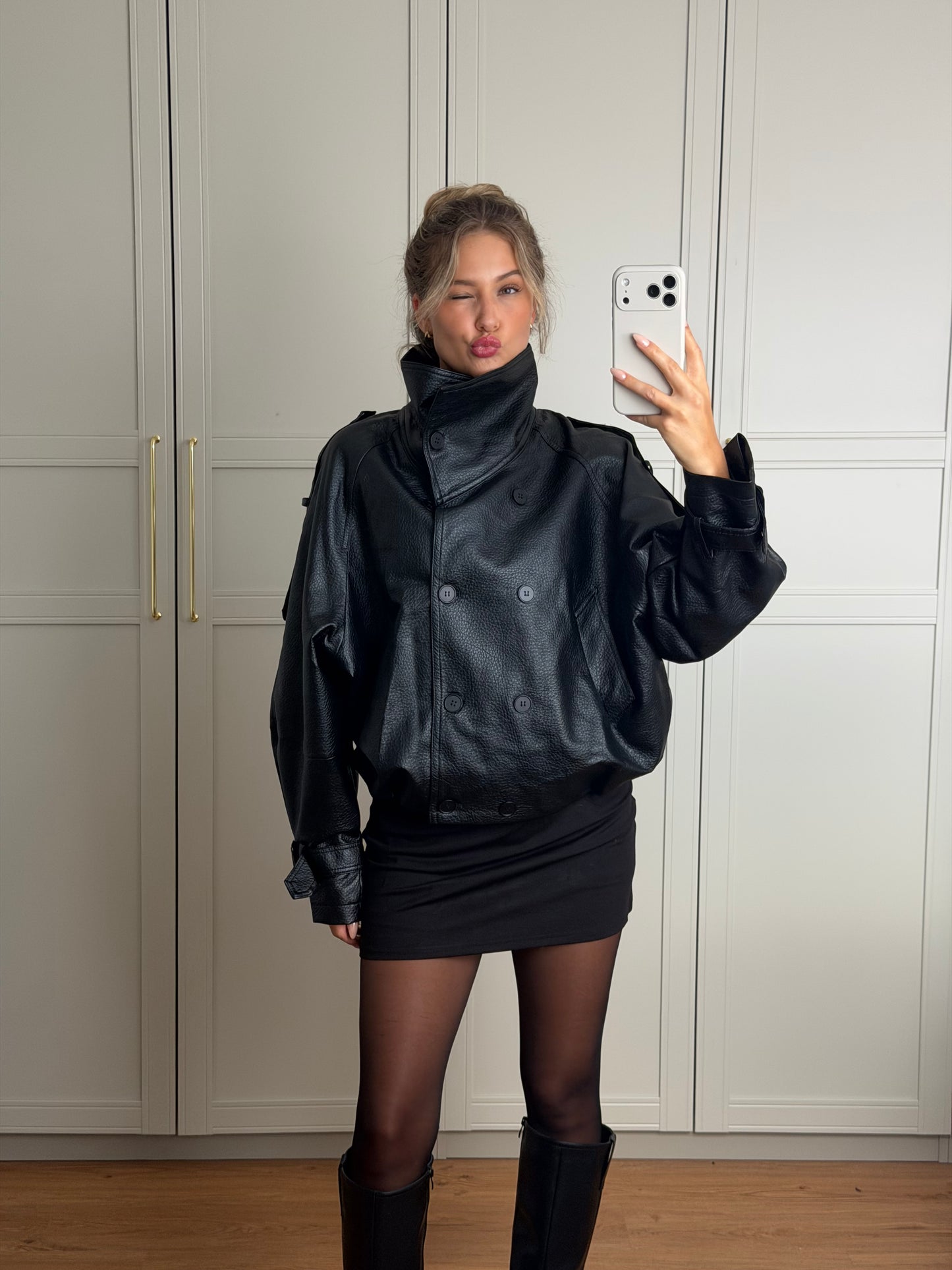 Lederjacke high neck