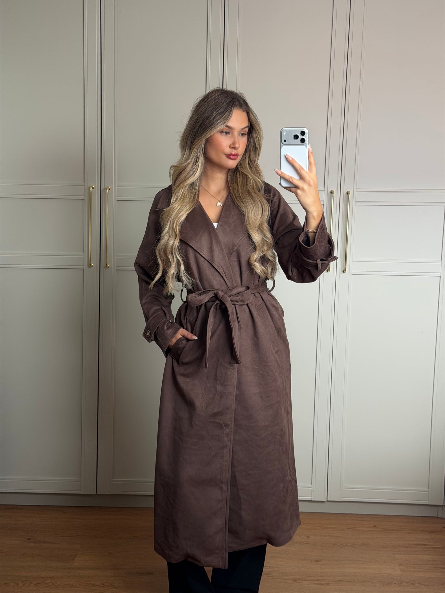 Wildleder Optik Trenchcoat