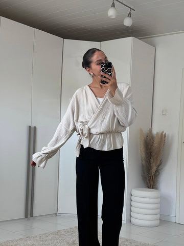 Musselin Wickelbluse  - beige