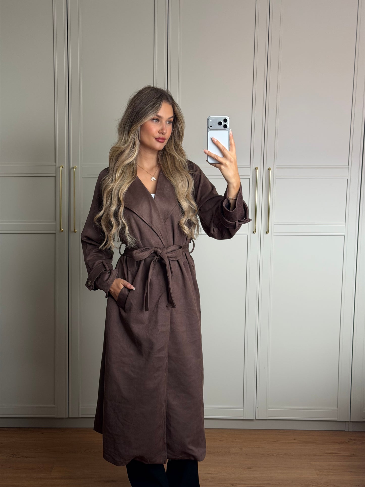 Wildleder Optik Trenchcoat