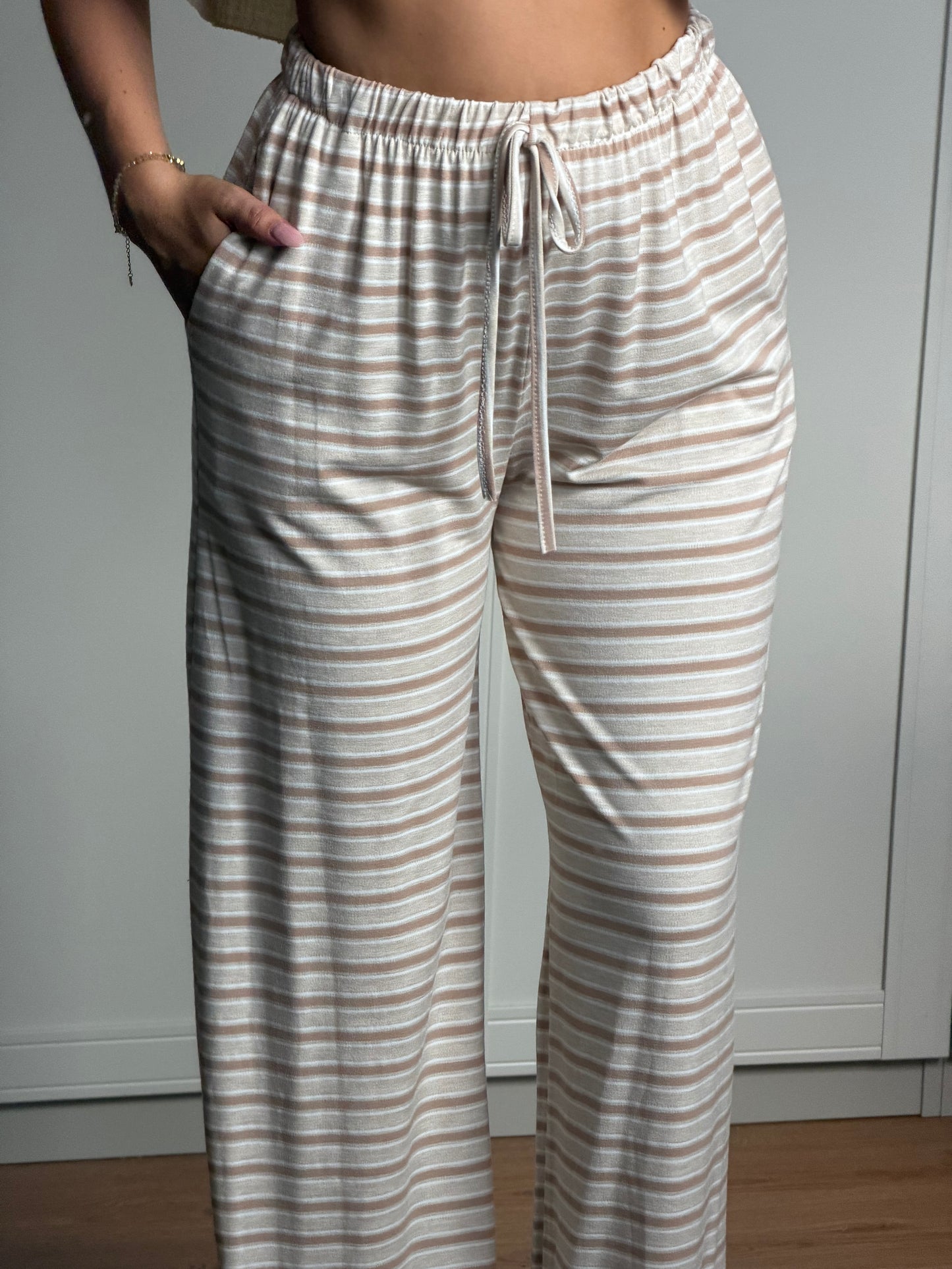 Streifen Lounge Hose beige