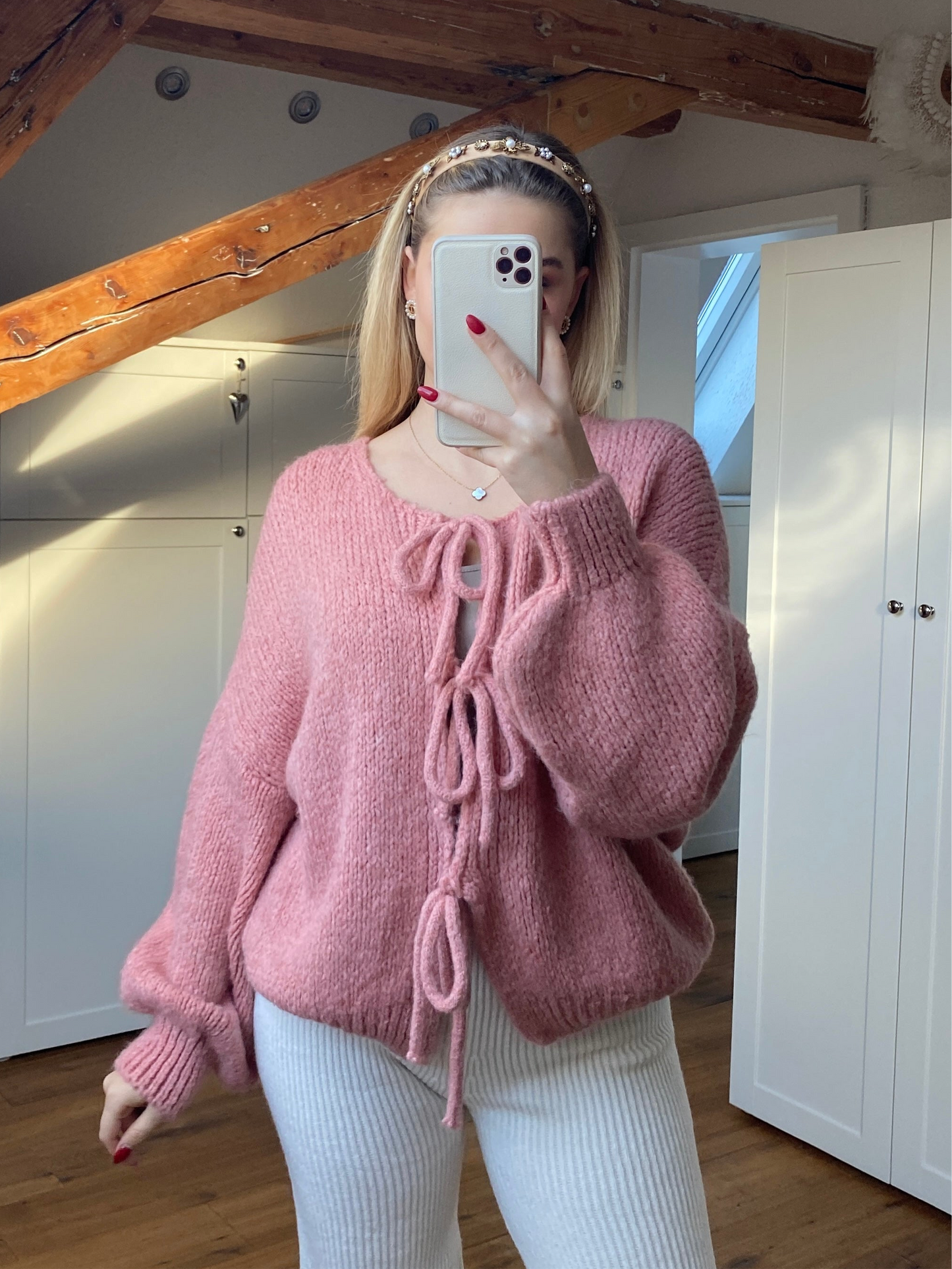 Schleifchen Strickjacke - blush