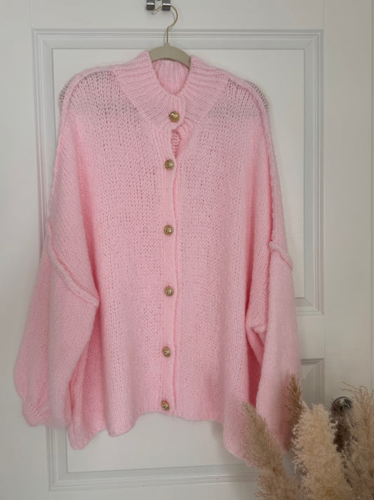 Cozy long Strickjacke - Puderrosa