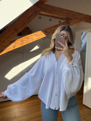 Musselin Bluse mit Ballonärmeln - weiß