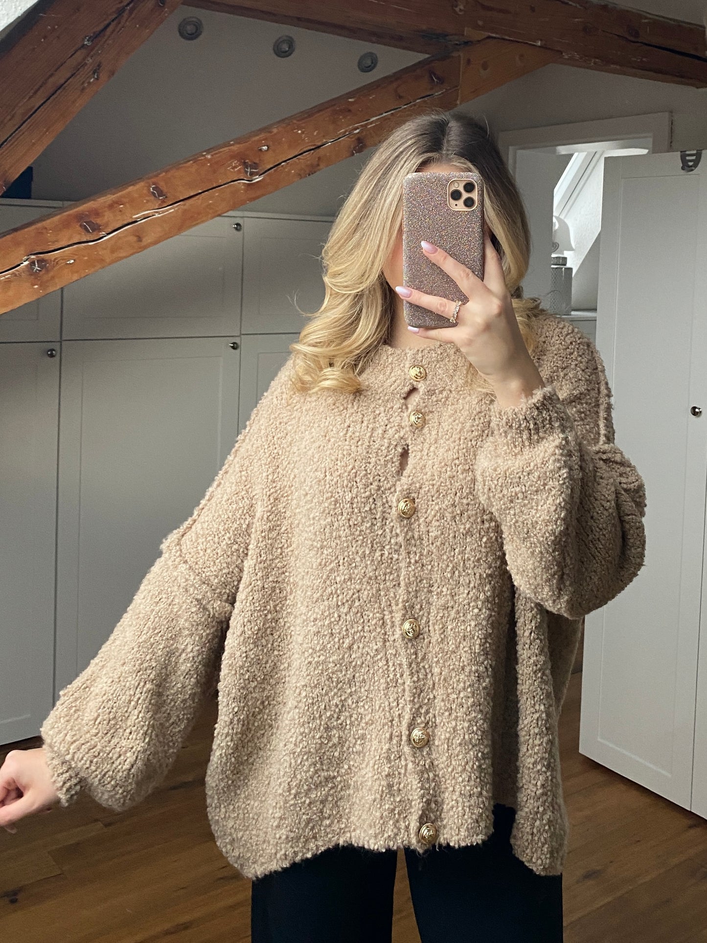 Bouclé Strickjacke - Toffee