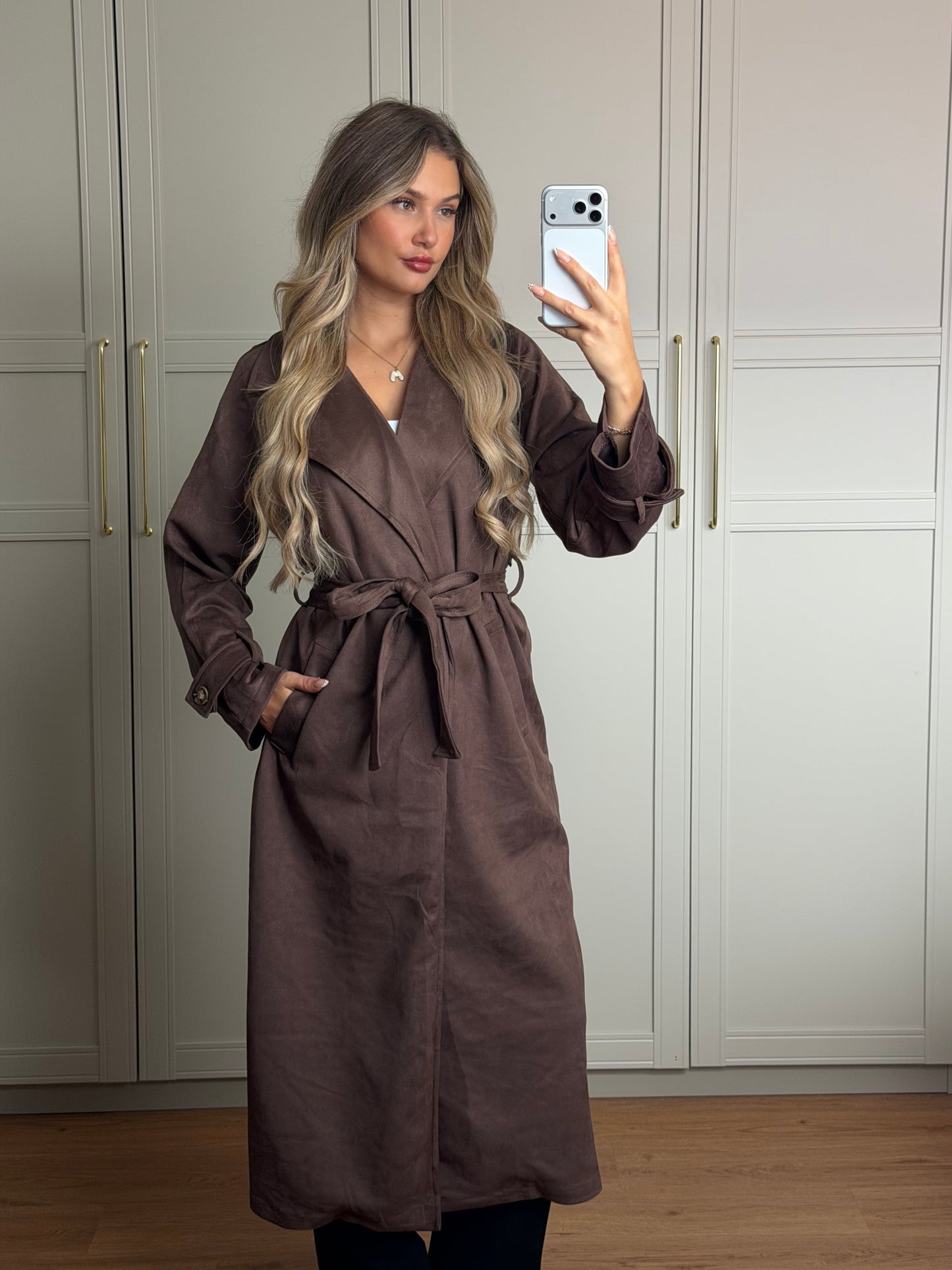 Wildleder Optik Trenchcoat