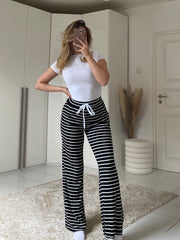 Streifen Lounge Hose - schwarz