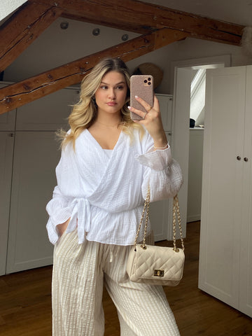 Musselin Wickelbluse - weiß