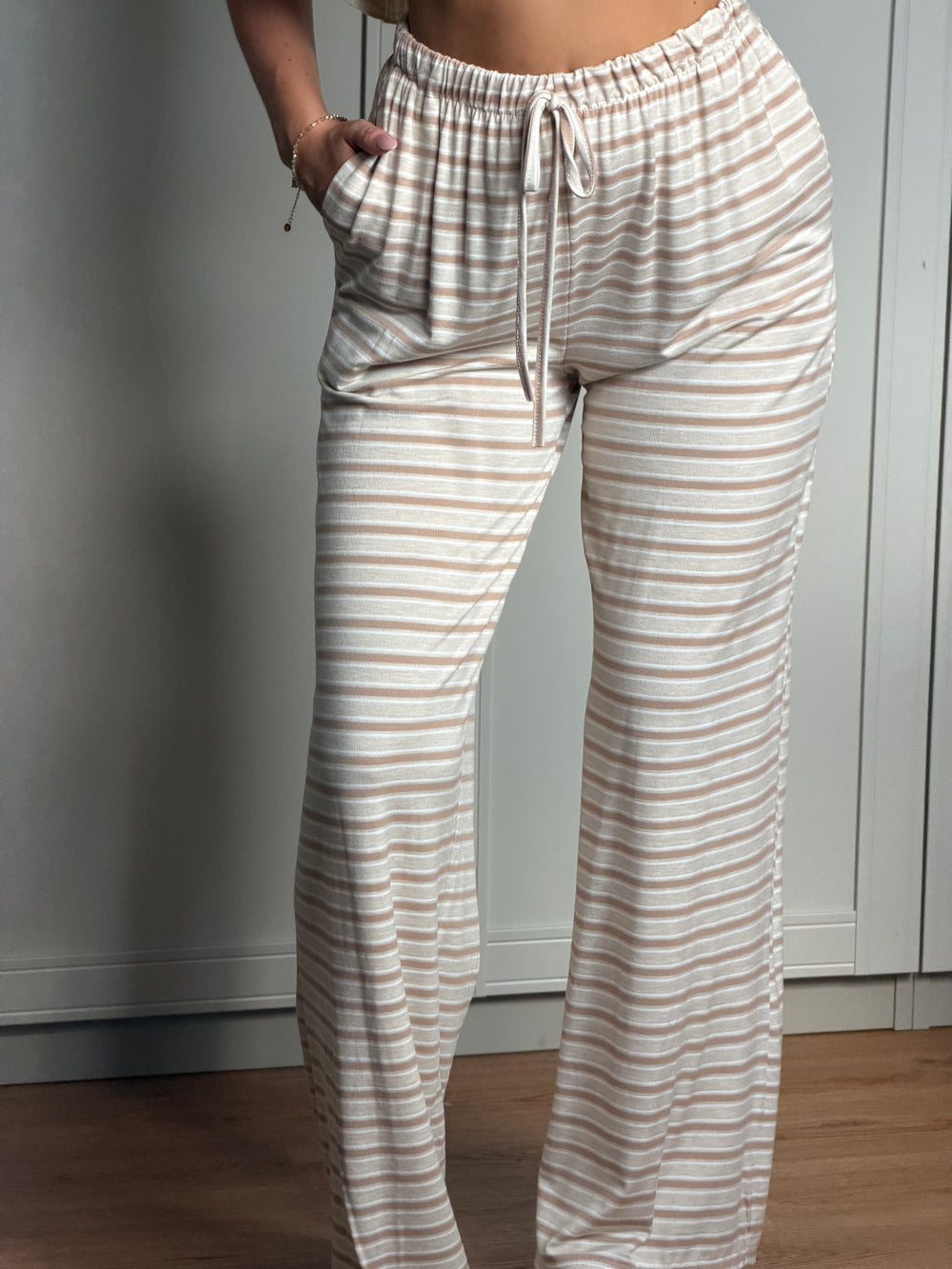 Streifen Lounge Hose beige