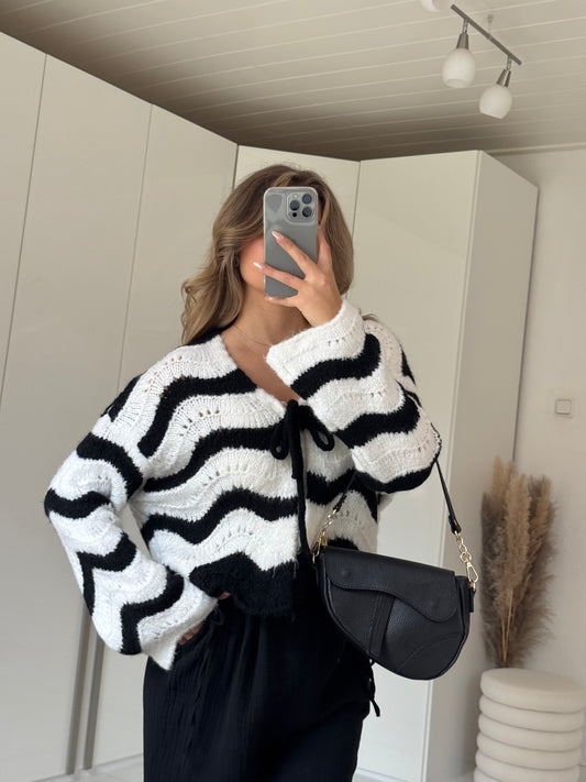 Wave Cardigan weiß-schwarz