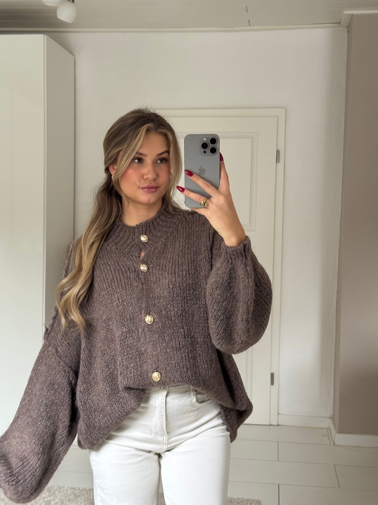 Cozy long Strickjacke - Hellbraun