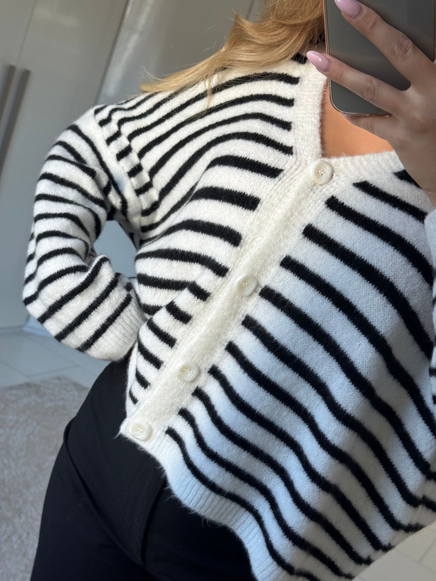 Streifen Cardigan schwarz weiß