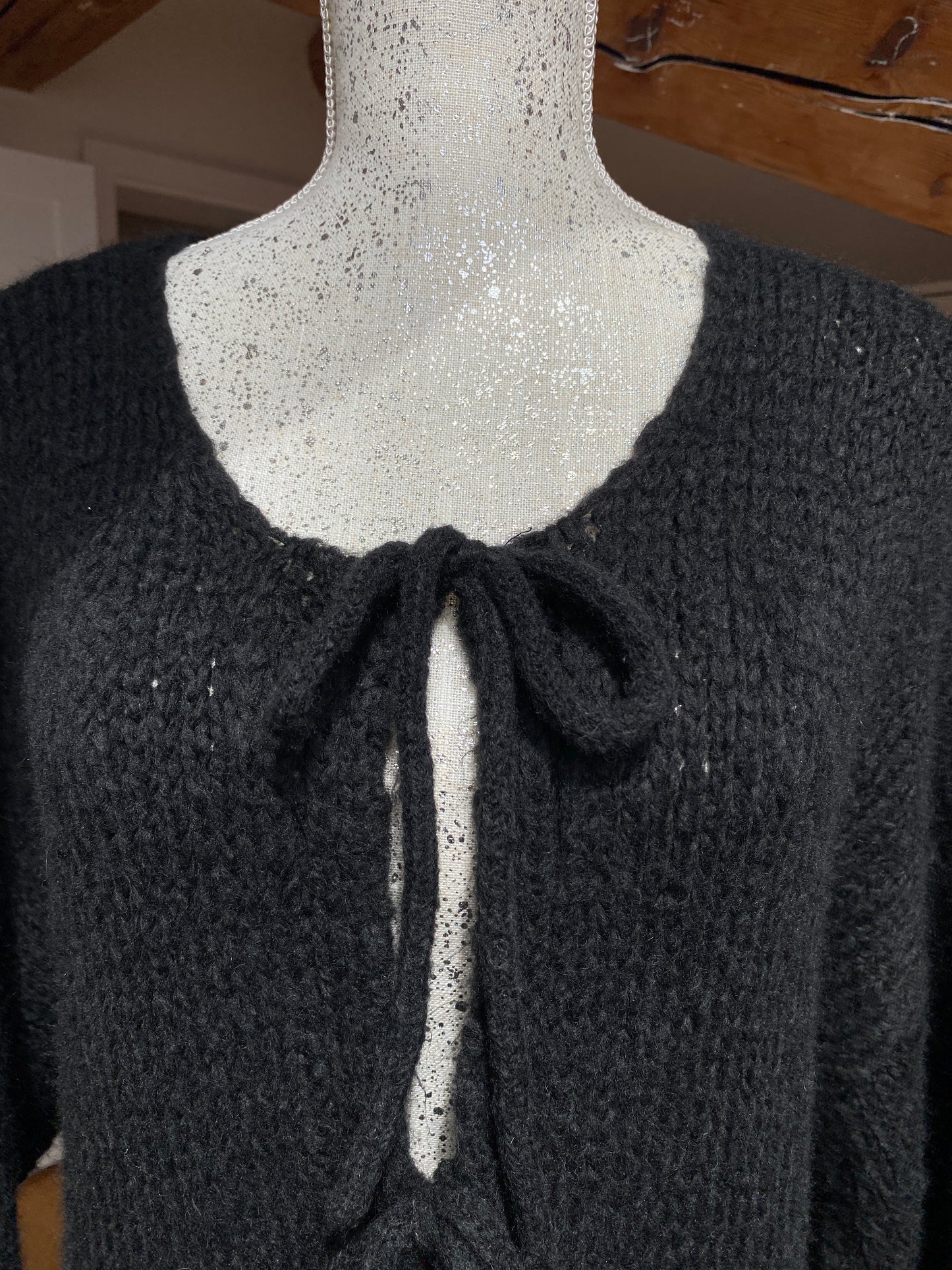 Schleifchen Strickjacke - Schwarz