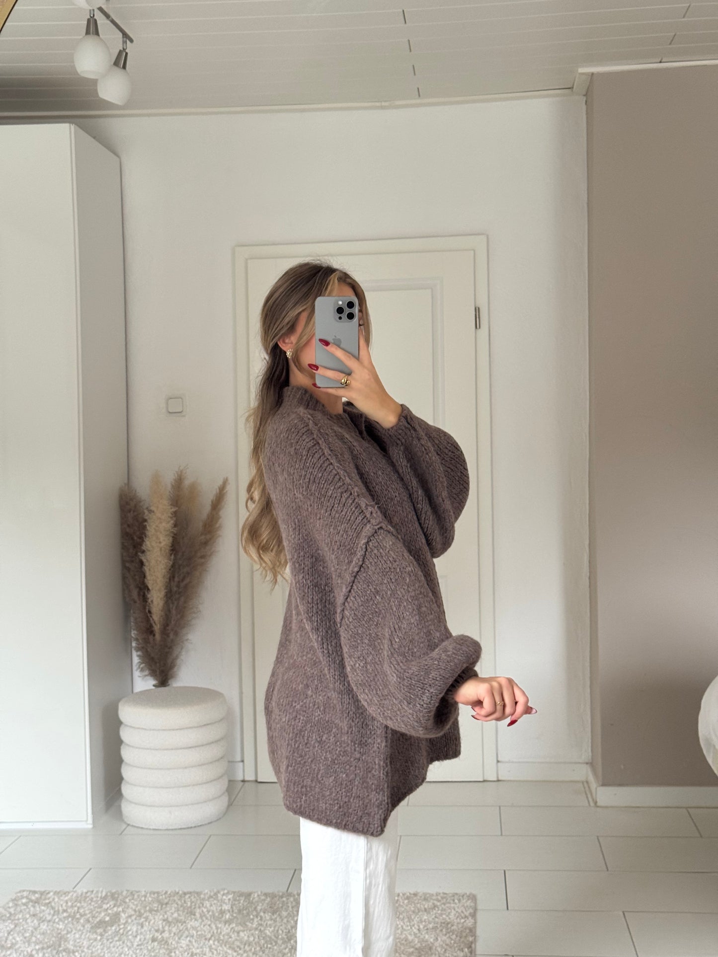 Cozy long Strickjacke - Hellbraun