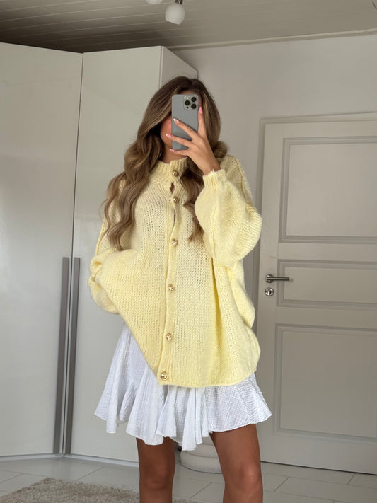Cozy long Strickjacke - Lemon