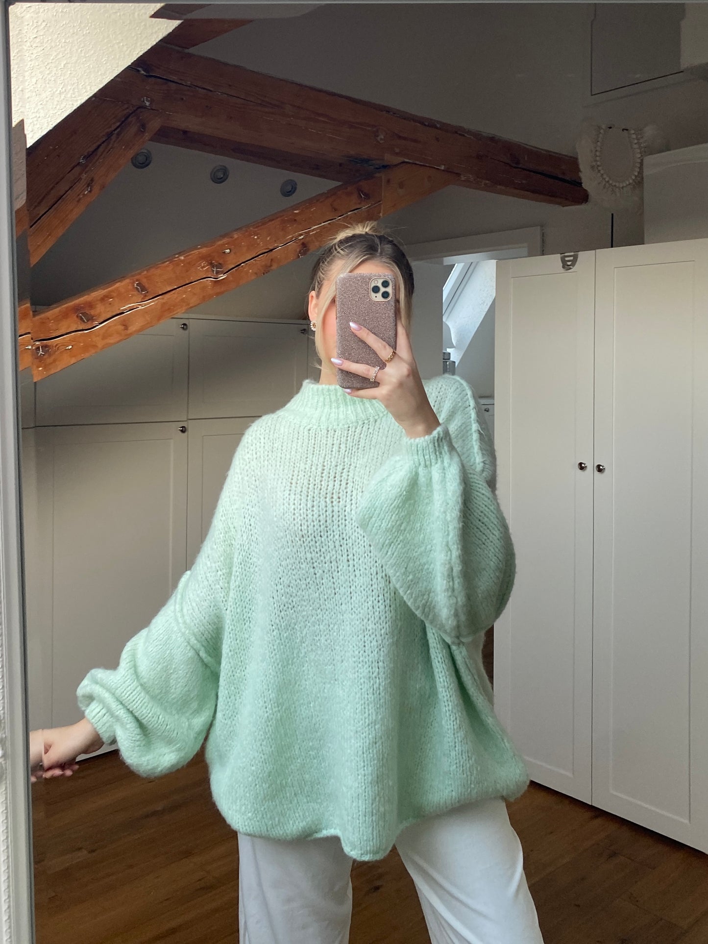 Cozy long Strickpullover - Mint