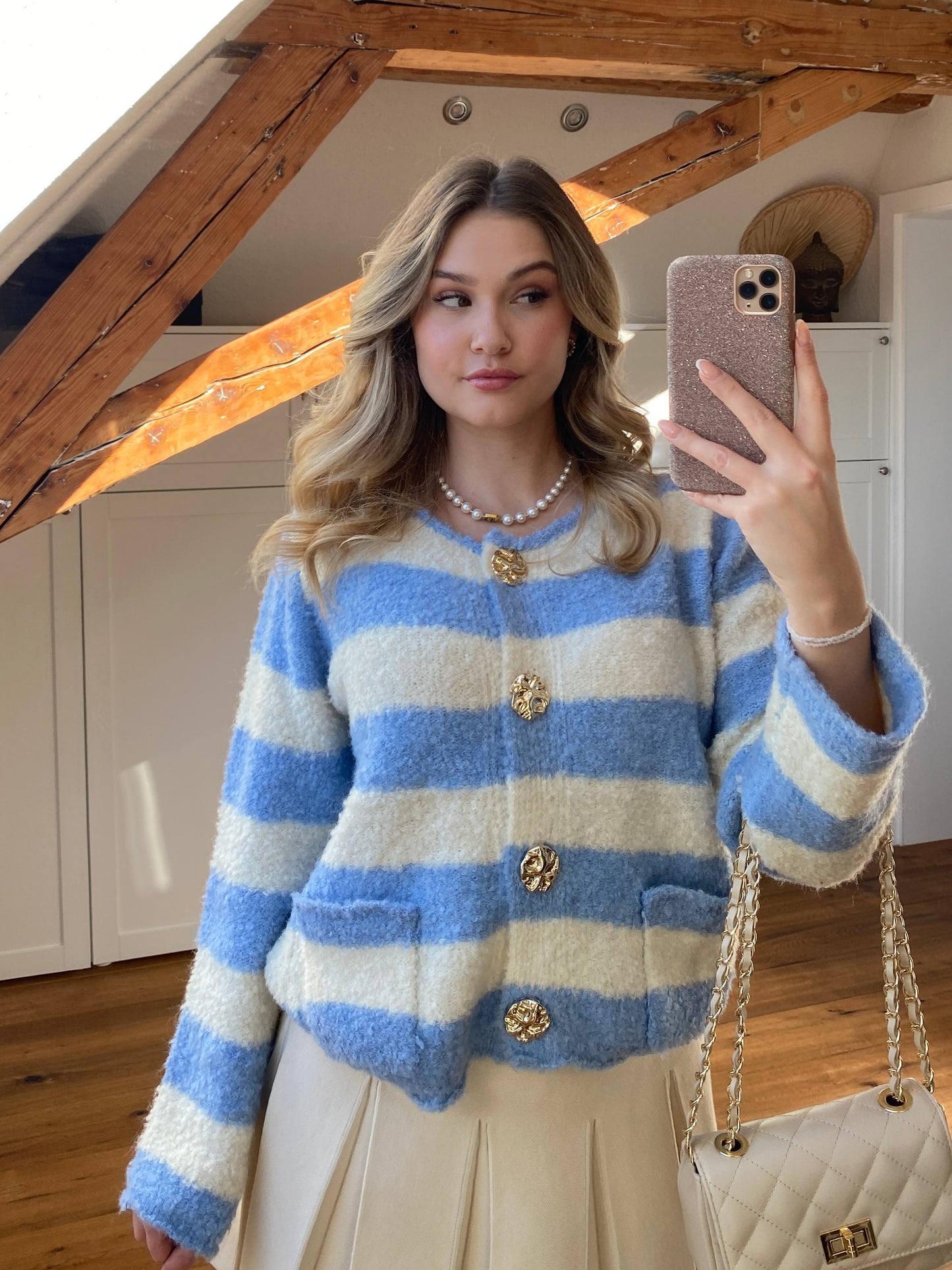 Streifen Cardigan - Blau