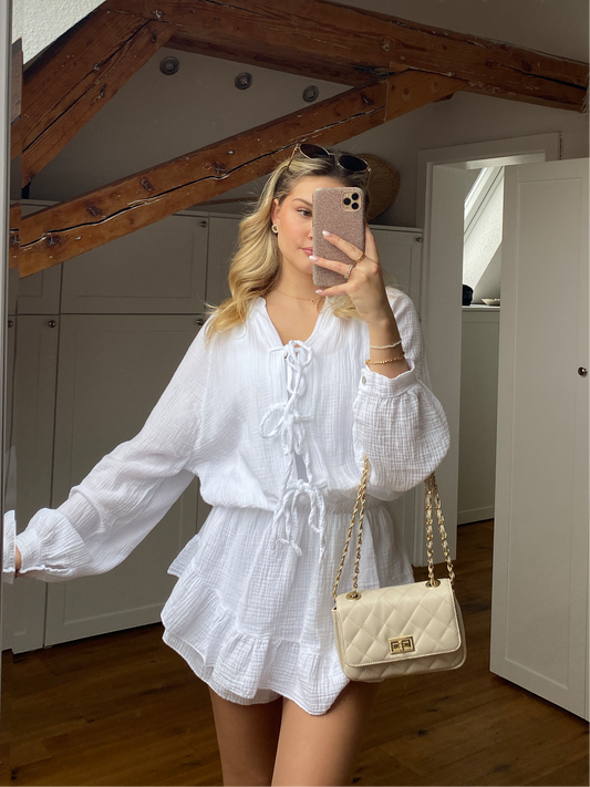 Musselin Schleifen Jumpsuit - weiß