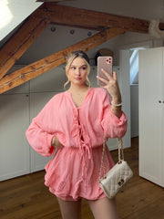 Musselin Schleifen Jumpsuit - Koralle