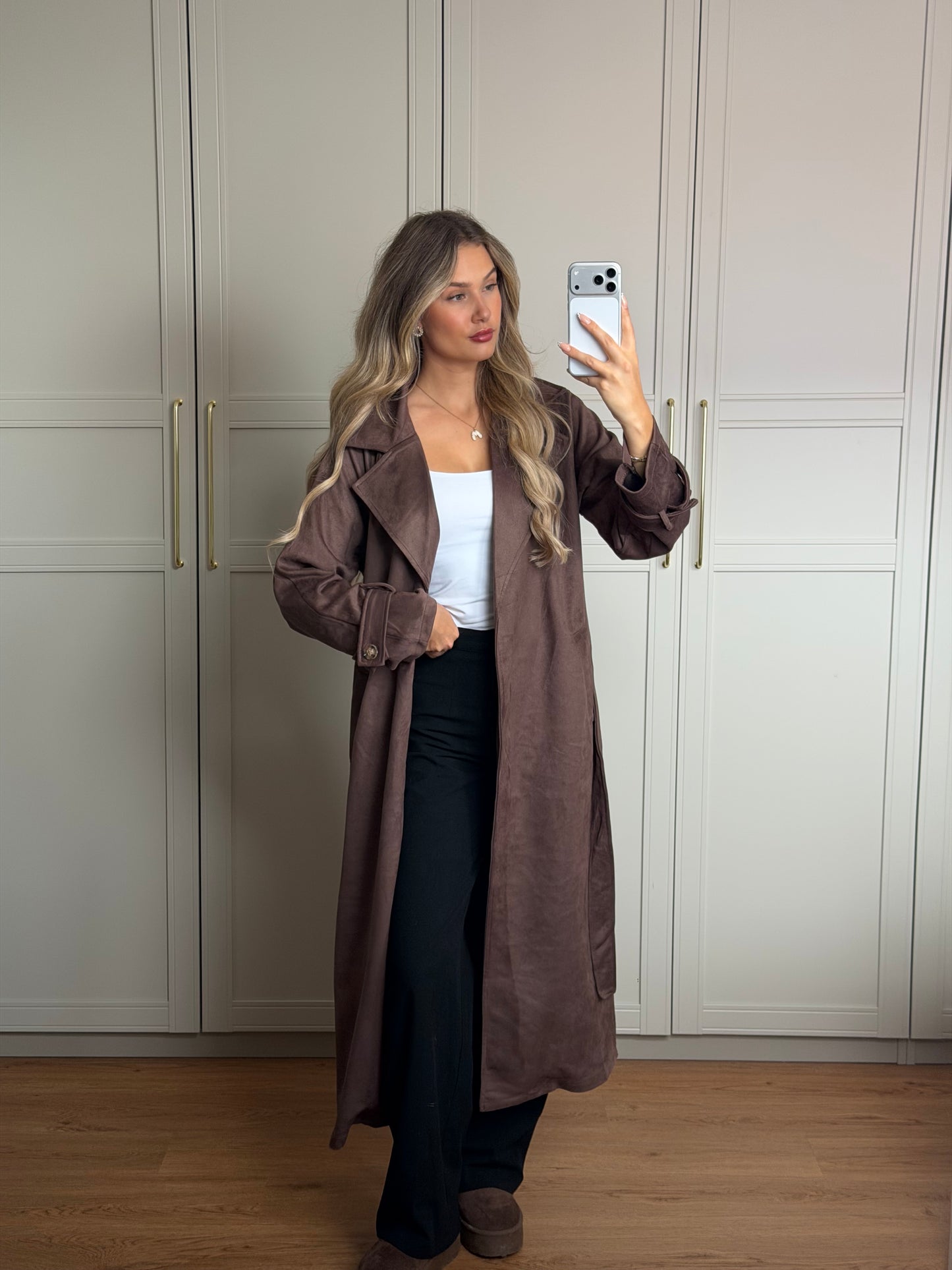 Wildleder Optik Trenchcoat