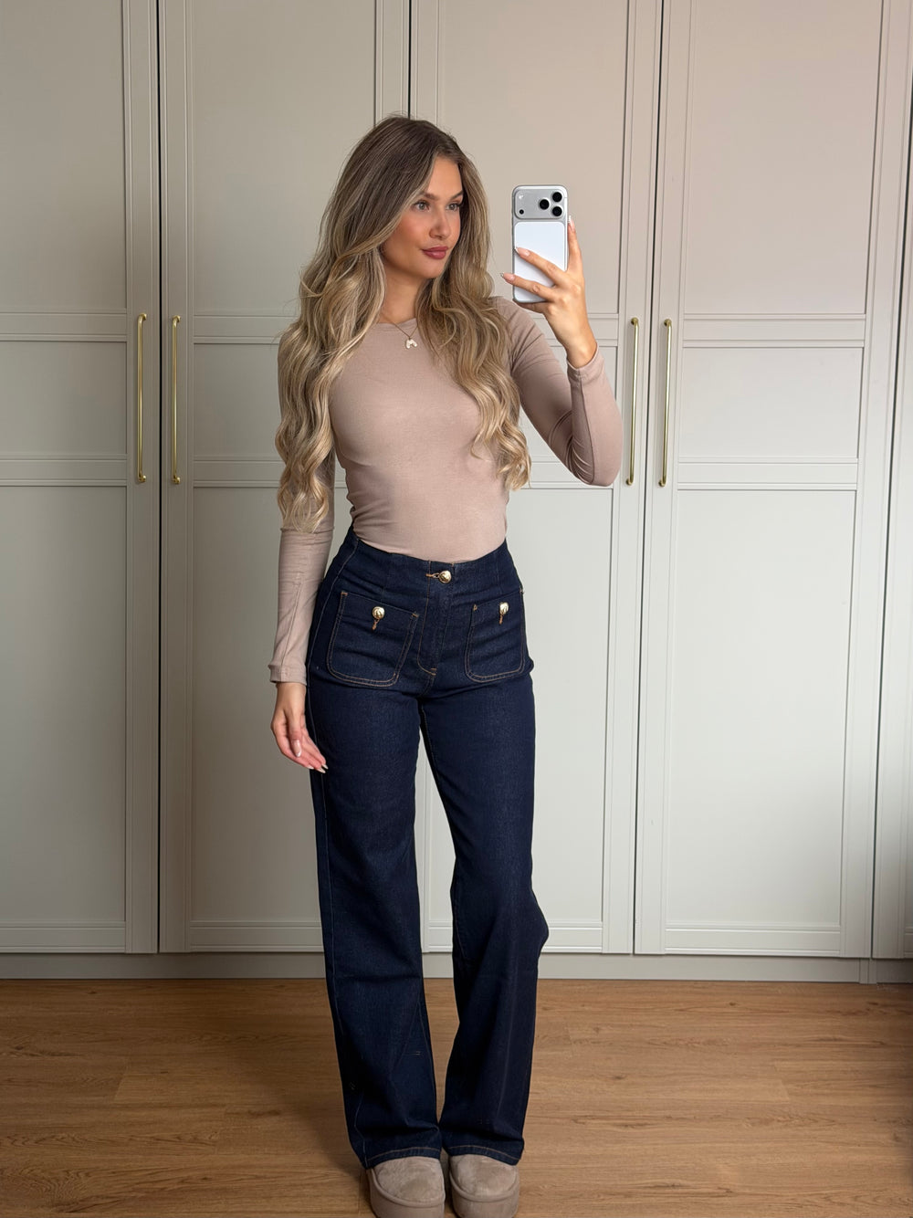 golden button jeans