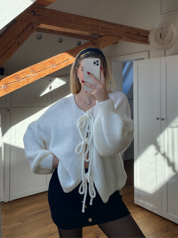 Schleifchen Strickjacke - weiß