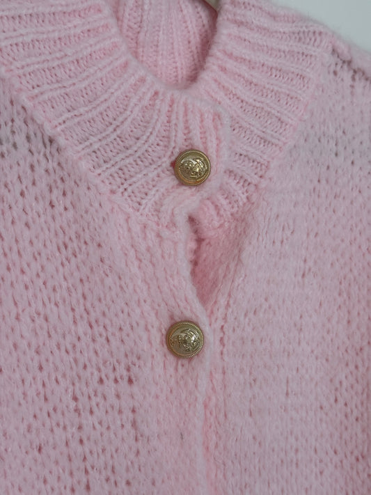 Cozy long Strickjacke - Puderrosa