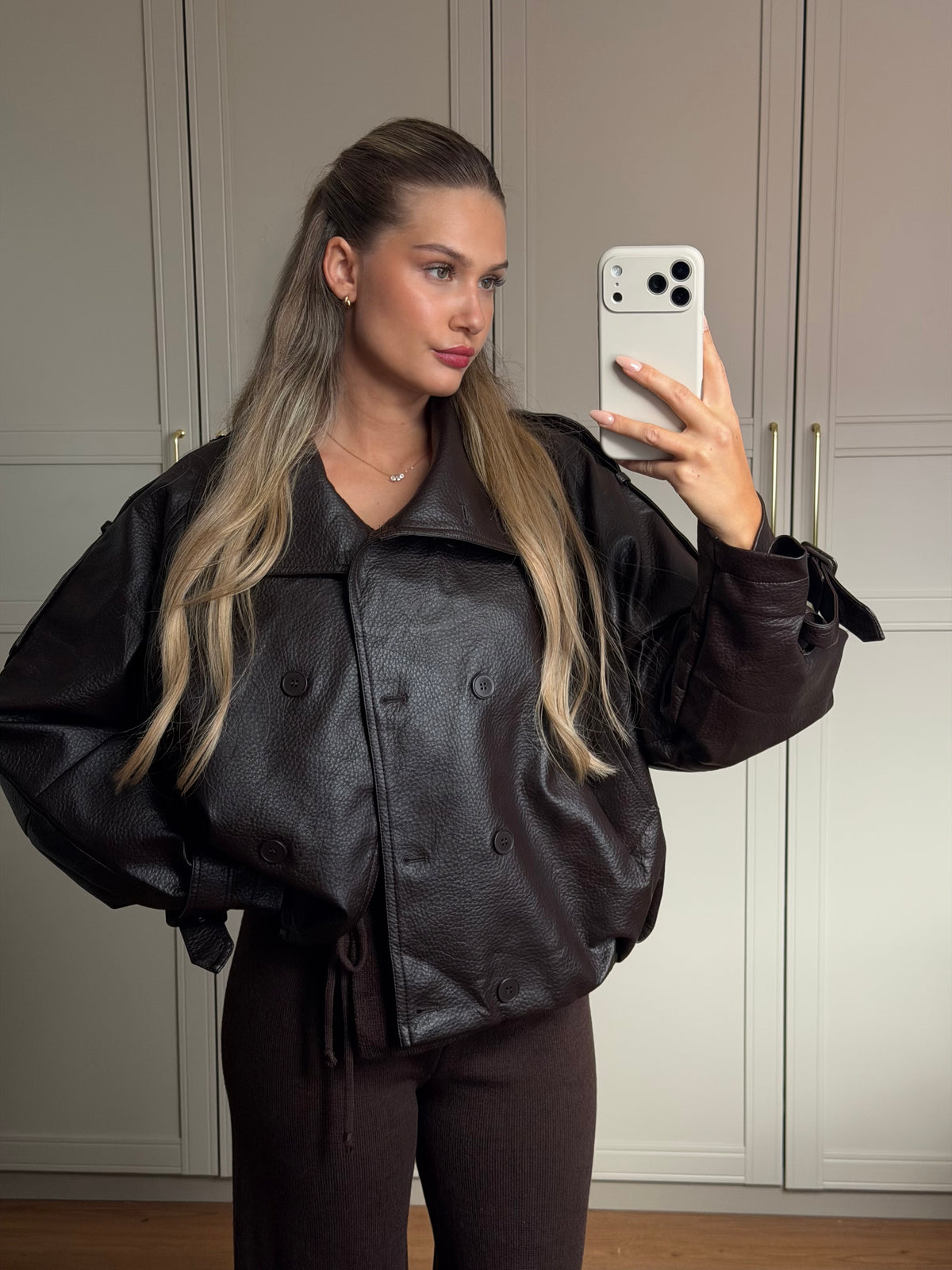 Lederjacke high neck