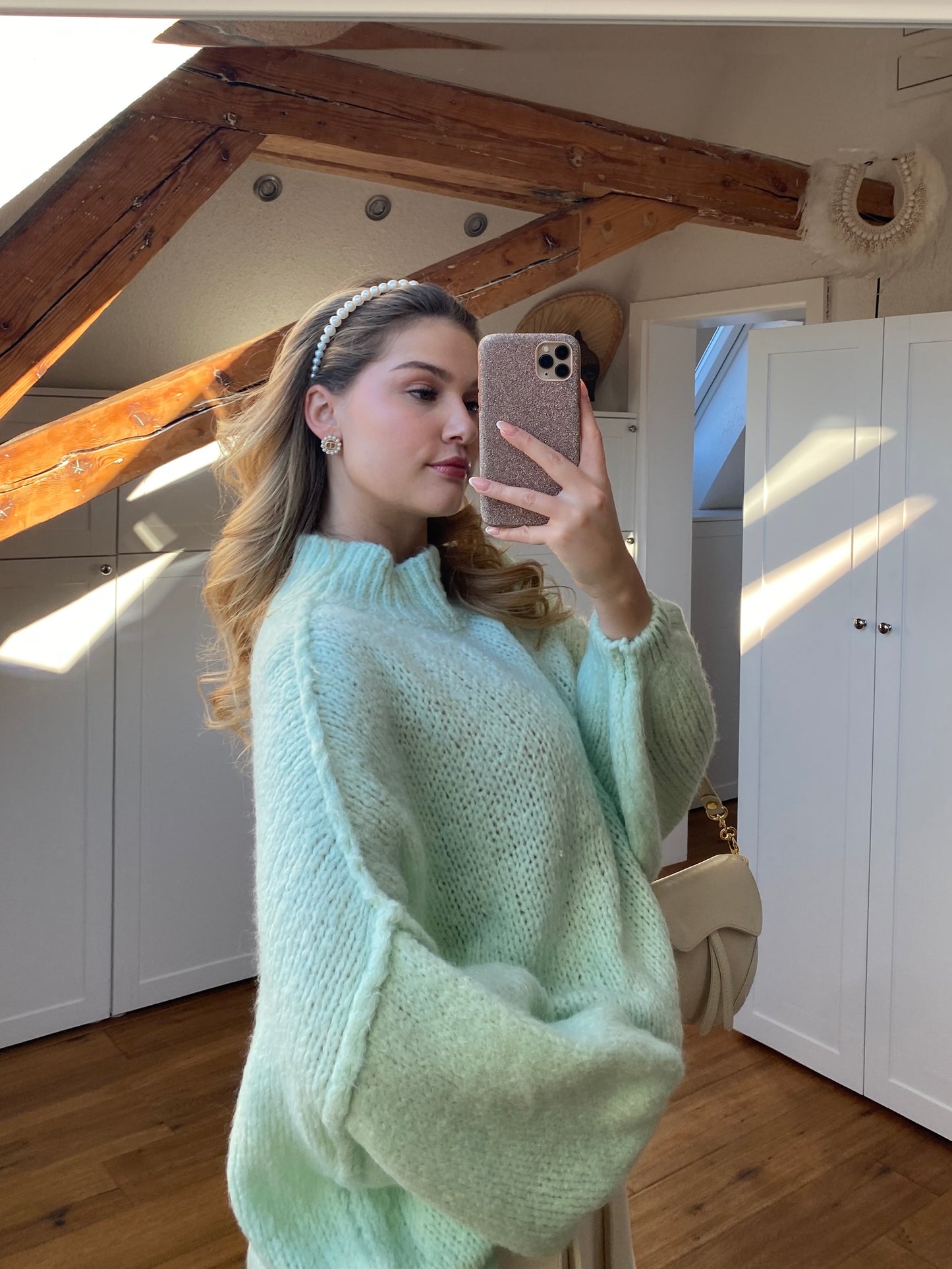 Cozy long Strickpullover - Mint