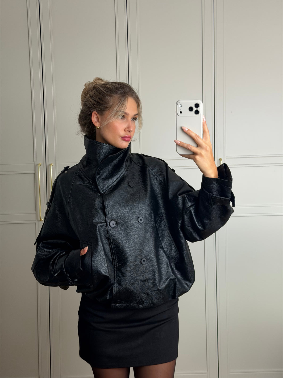 Lederjacke high neck