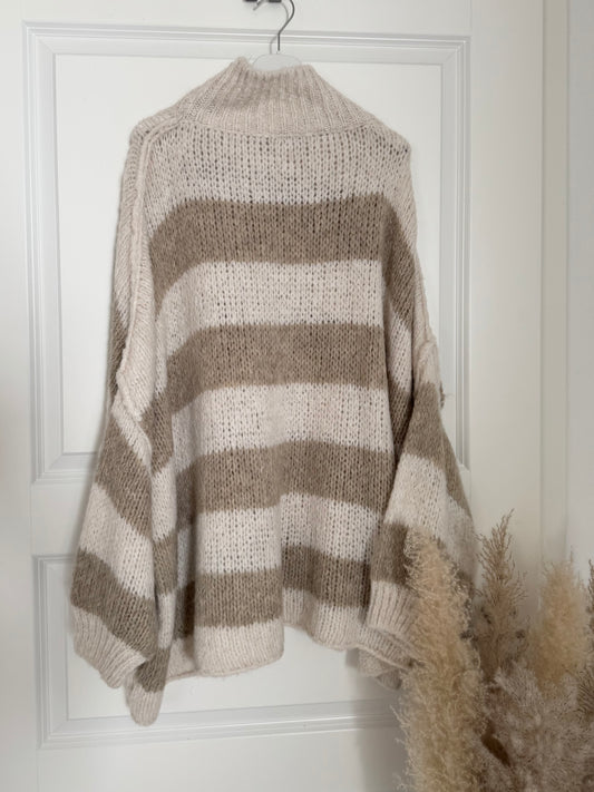 Cozy long Strickpullover - gestreift