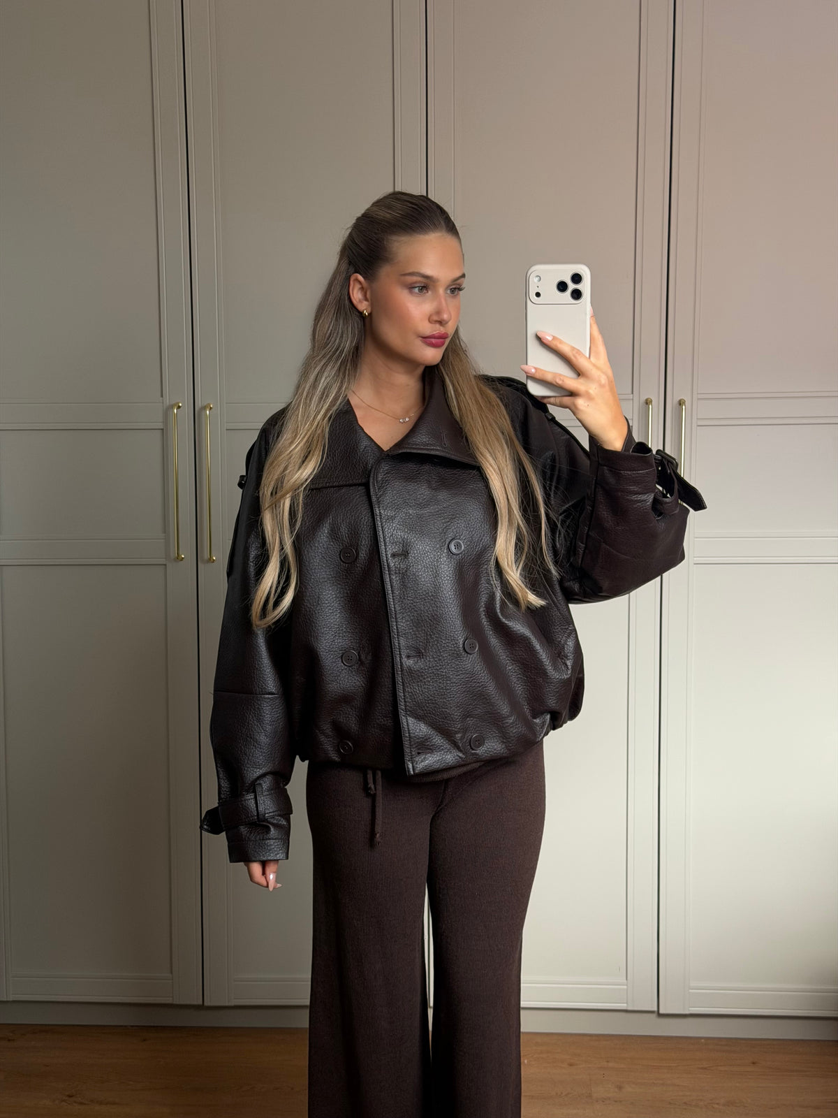 Lederjacke high neck