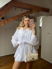Musselin Schleifen Jumpsuit - weiß