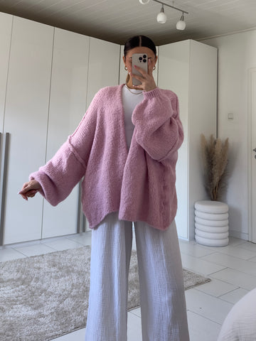 Cozy Simple Strickjacke - Rosa