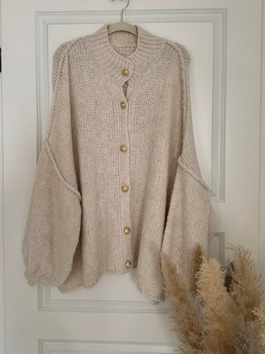 Cozy long Strickjacke - Creme