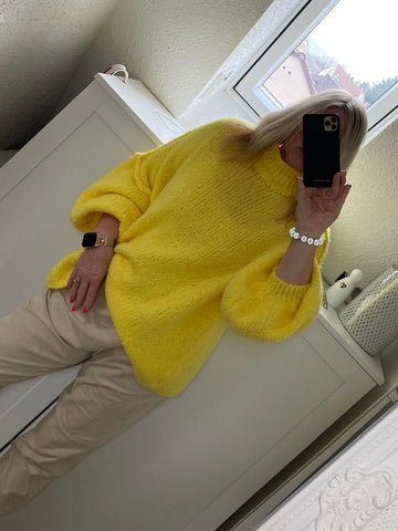 Cozy long Strickpullover - Gelb