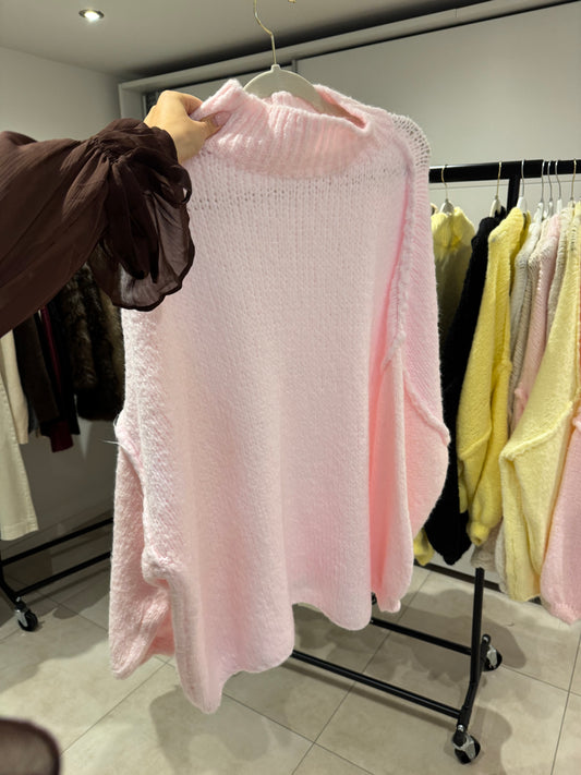 Cozy long Strickpullover - Puderrosa