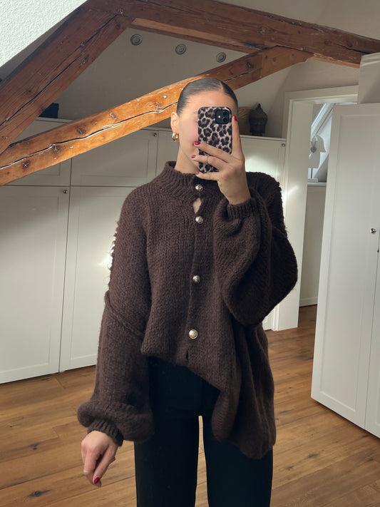 Cozy long Strickjacke - Schoko