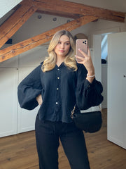 Musselin Bluse mit Ballonärmeln - schwarz