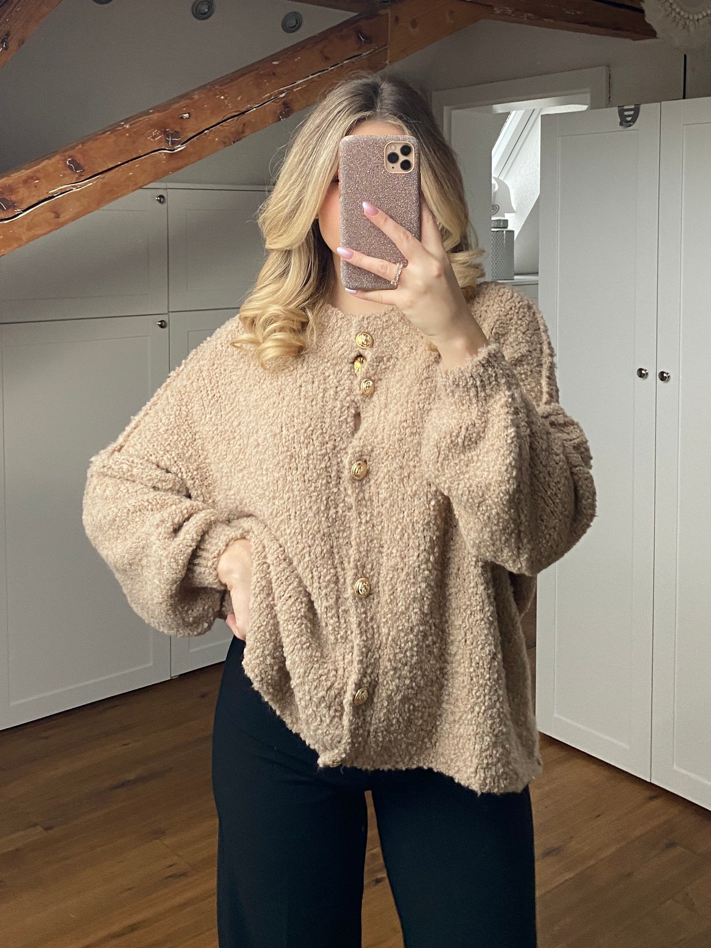 Bouclé Strickjacke - Toffee