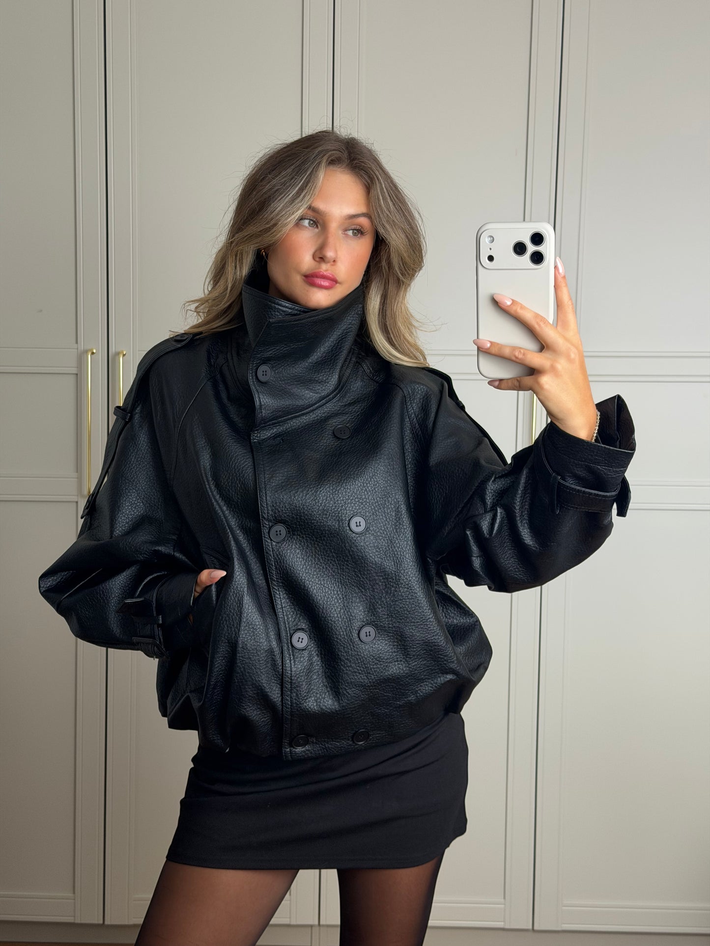 Lederjacke high neck
