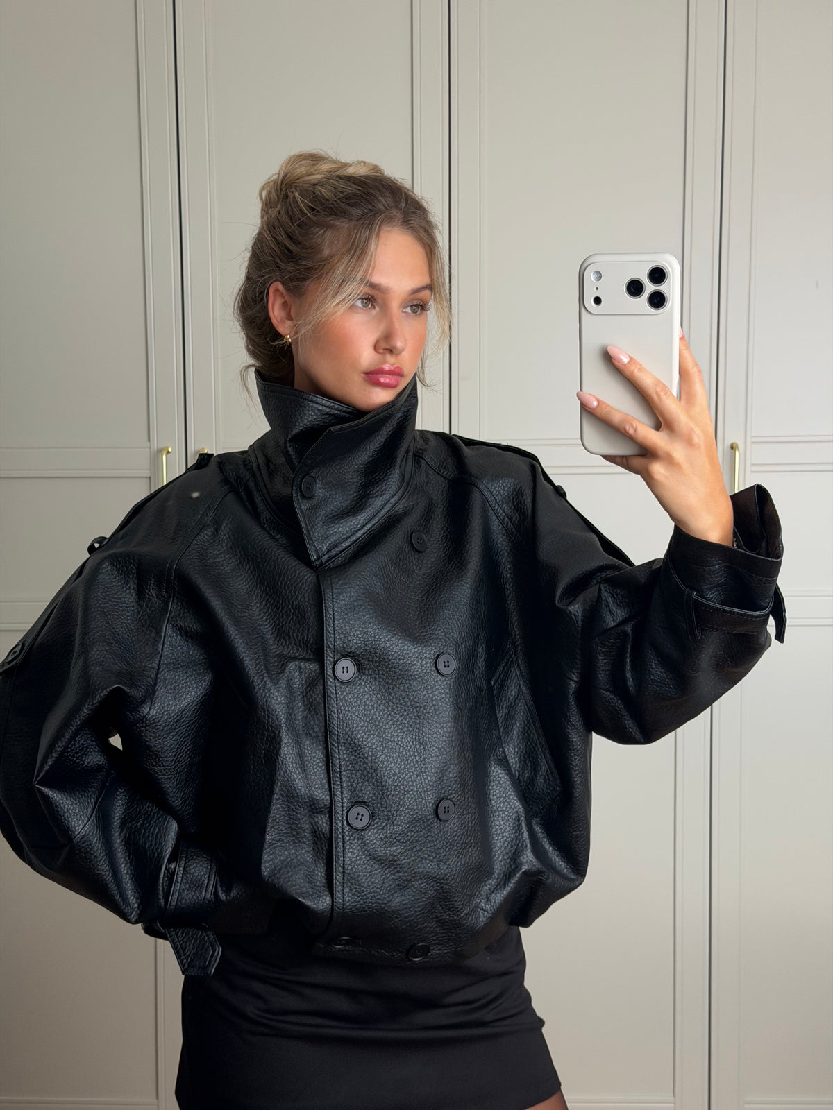 Lederjacke high neck