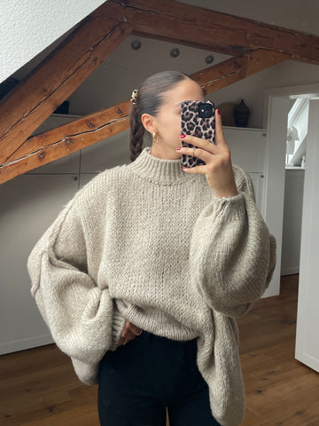 Cozy long Strickpullover - taupe