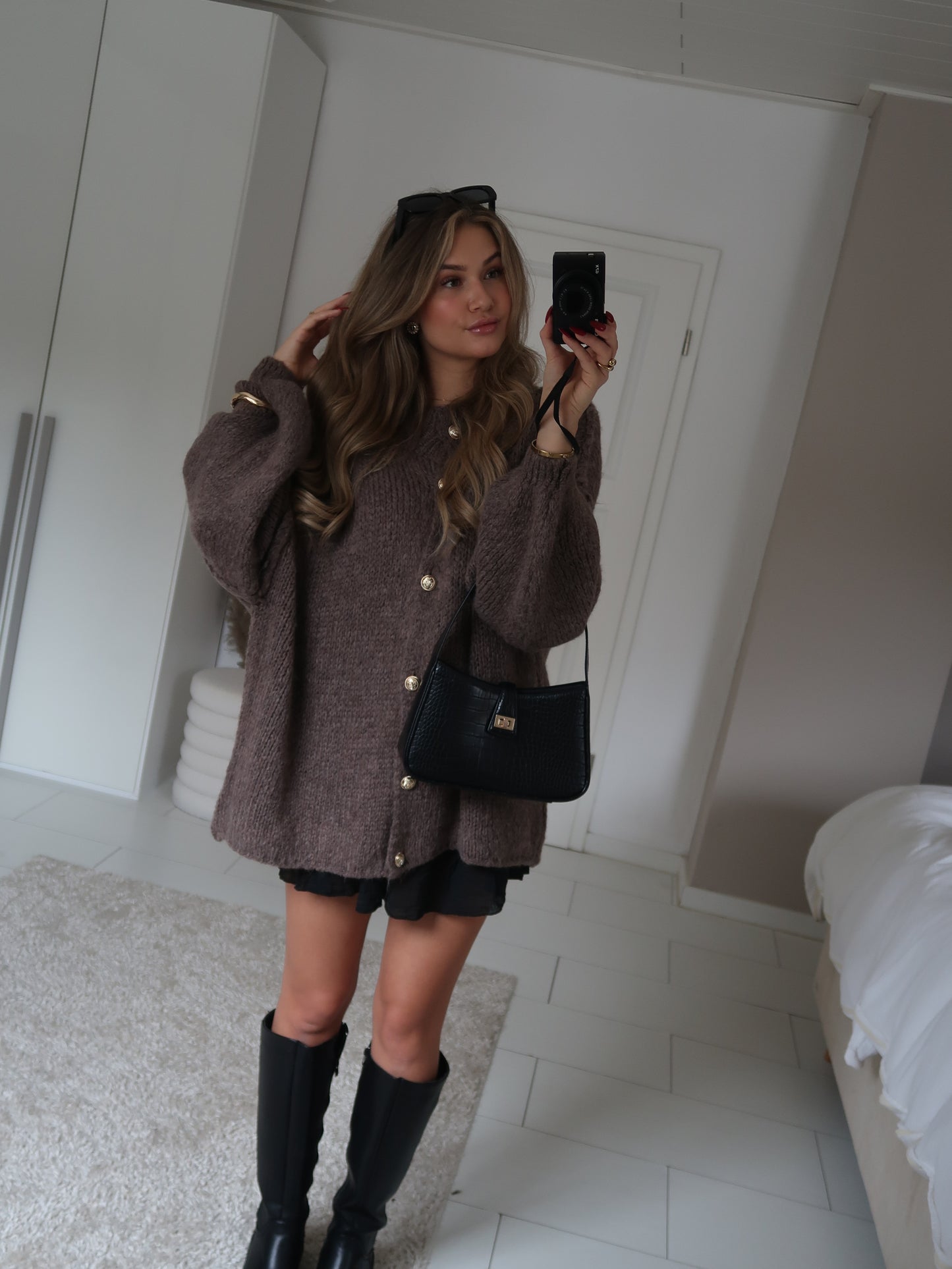 Cozy long Strickjacke - Hellbraun