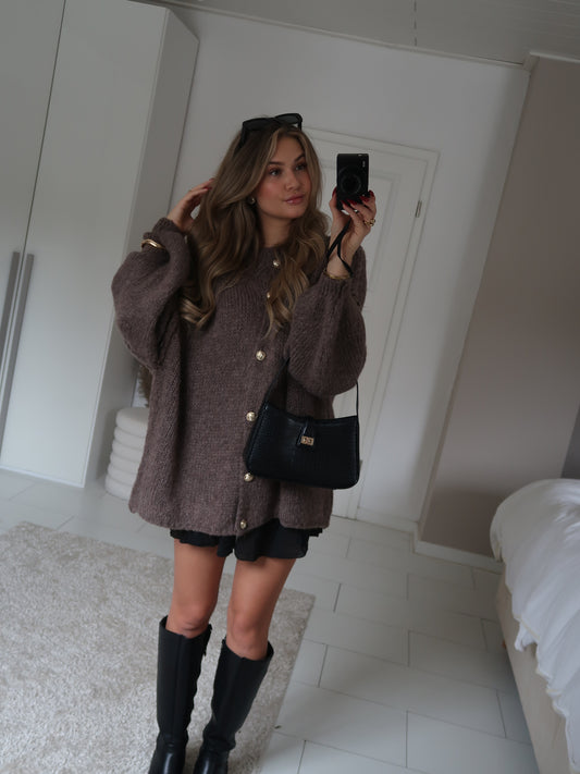 Cozy long Strickjacke - Hellbraun